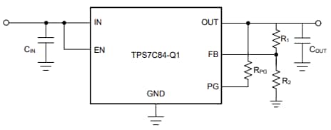 Application Circuit Diagram - Texas Instruments TPS7C84-Q1 Low-Dropout (LDO) Regulator Application Circuit Diagram - Texas Instruments TPS7C84-Q1 Low-Dropout (LDO) Regulator